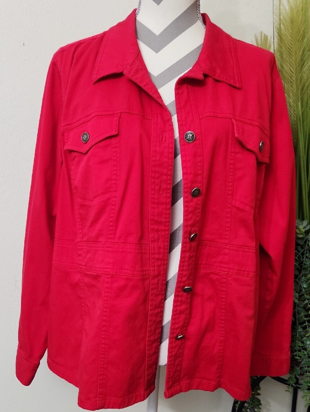Cato Red Button-Front Jean Jacket - Picture 2 of 11